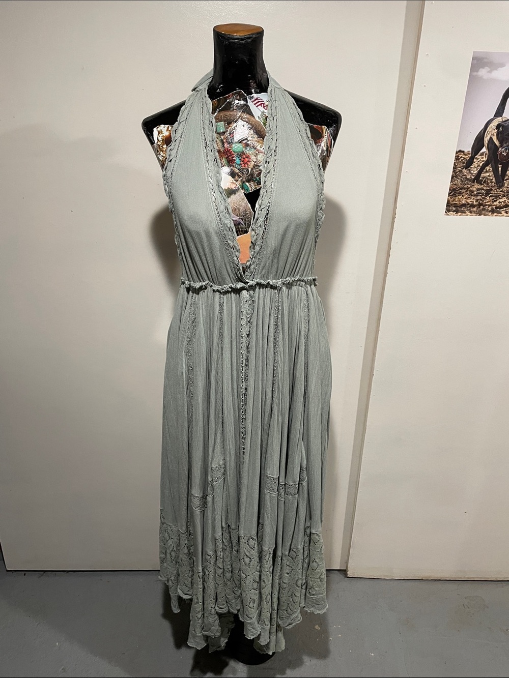 Free People Sage Halter V-Neck Tiered Maxi Dress